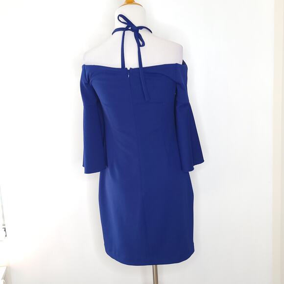 Trina Turk Shell Beach Dress Off The Shoulder Halter Blue Bell Sleeves 2 - Picture 4 of 10